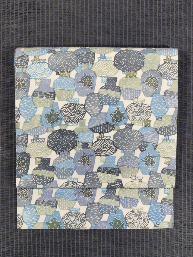 帯のアトリエ花邑 hanamura 銀座 「壺に流水と小紋文様 型染め 名古屋帯」