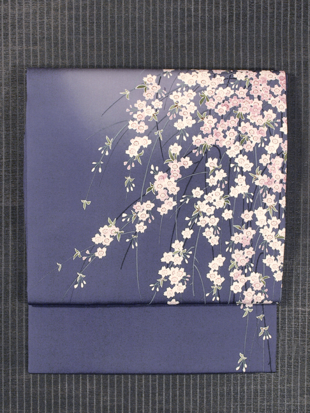 桜の絵図 手描き染め 塩瀬 名古屋帯　