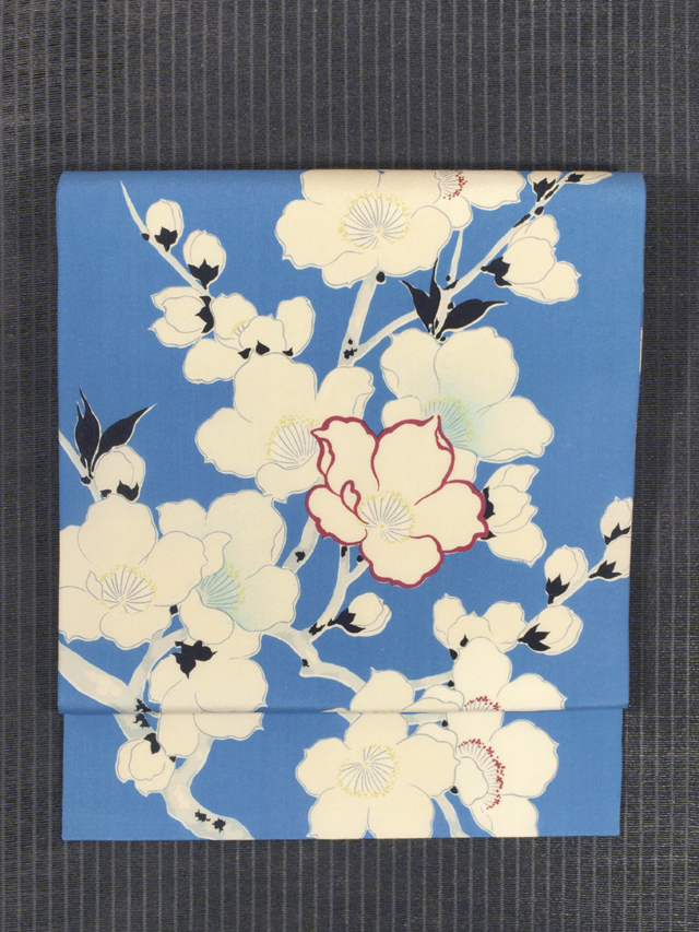木瓜（ぼけ）文様 型染め 名古屋帯　