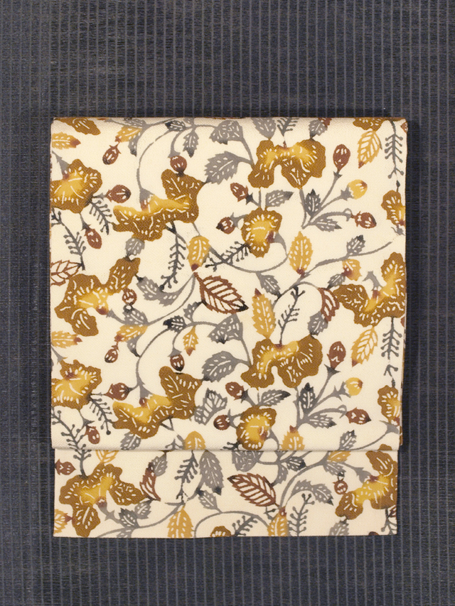 唐花文様 型絵染め 名古屋帯