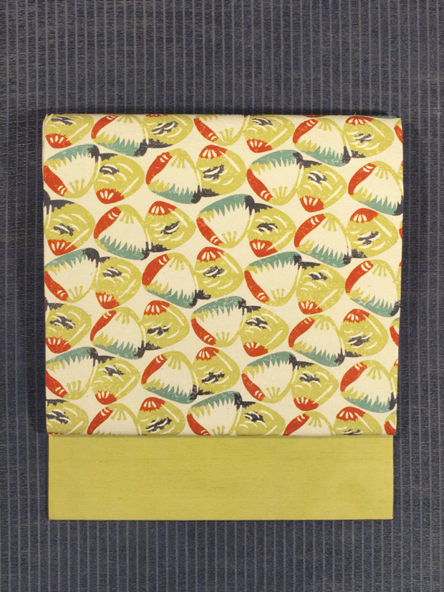 貝尽くし文様 型染め 真綿紬 名古屋帯　