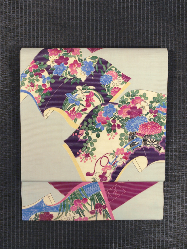 銀座花邑 夏絽染名古屋帯 帯のアトリエ花邑 hanamura 銀座「秋草に鉄線文様 型染め 絽