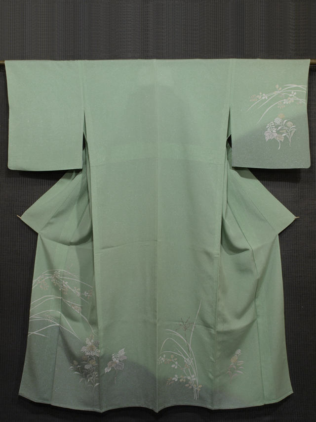 G 美品 作家物 露草に鈴虫 銀糸 刺繍 白黒 正絹 薄物 夏用 絽 紗 訪問着 G 美品 作家物 露草に鈴虫 銀糸 刺繍 白黒 正絹 薄物 夏用 絽 紗
