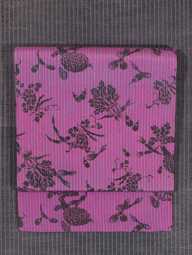 美品 ◆ 落款 海老×蟹 柄 麻 粋な 名古屋帯 美品 ◇ 落款 海老×蟹 柄 麻 粋な 名古屋帯（Yahoo!オークション