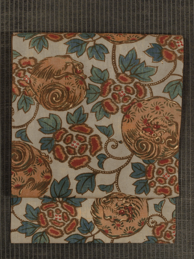 帯のアトリエ 花邑 Hanamura 銀座 唐獅子牡丹文様 和更紗 名古屋帯