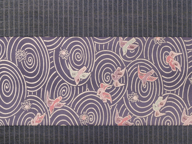 帯のアトリエ花邑 hanamura 銀座「水紋に楓と鳥文様 型染め 絽 名古屋帯」