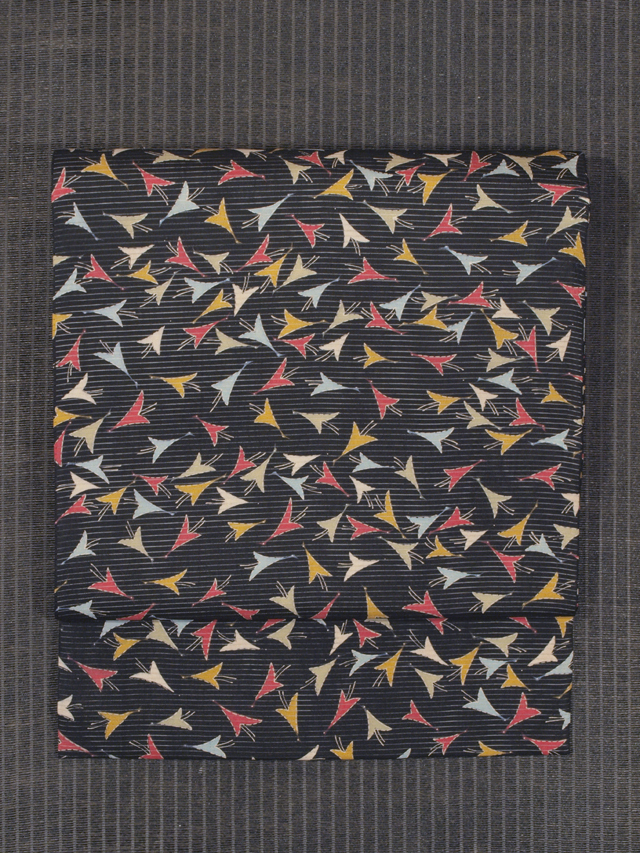 鳥文様 型染め 絽 名古屋帯　