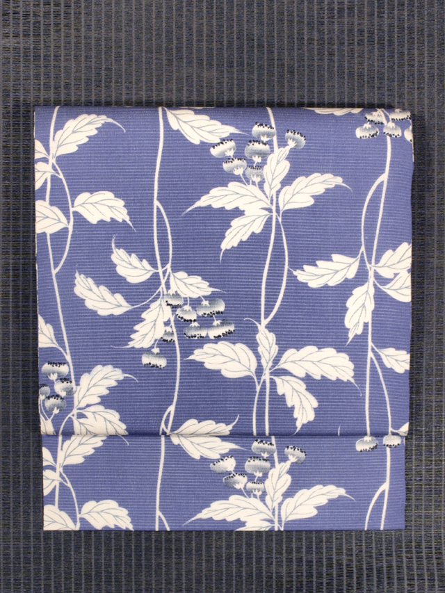 紫苑（しおん）文様 型染め 絽縮緬 名古屋帯　