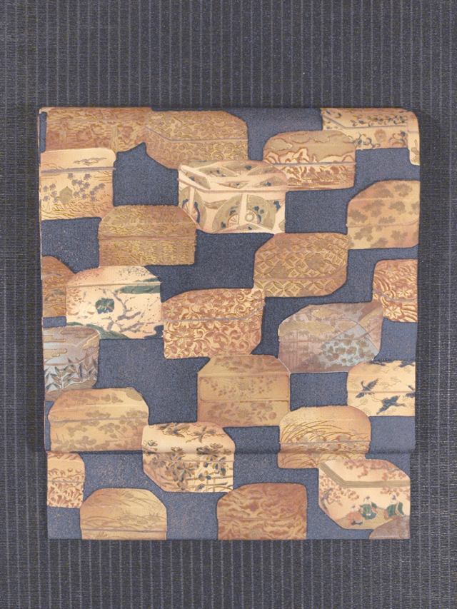 玉手箱文様 型染め手描き染め 名古屋帯