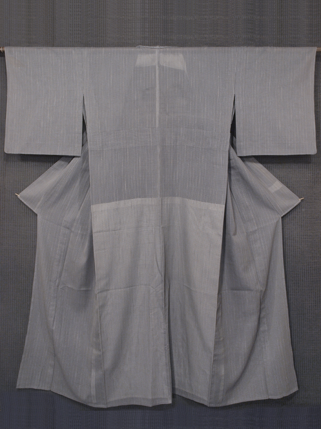 墨色地 格子縞文様 紗紬 単衣