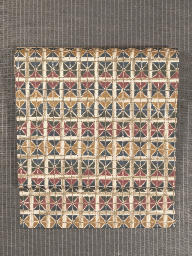 格天井文様 古渡更紗写し  和更紗 名古屋帯　