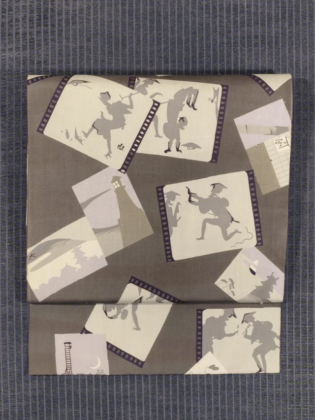 フィルムに東海道中膝栗毛の絵図 型染め 名古屋帯　