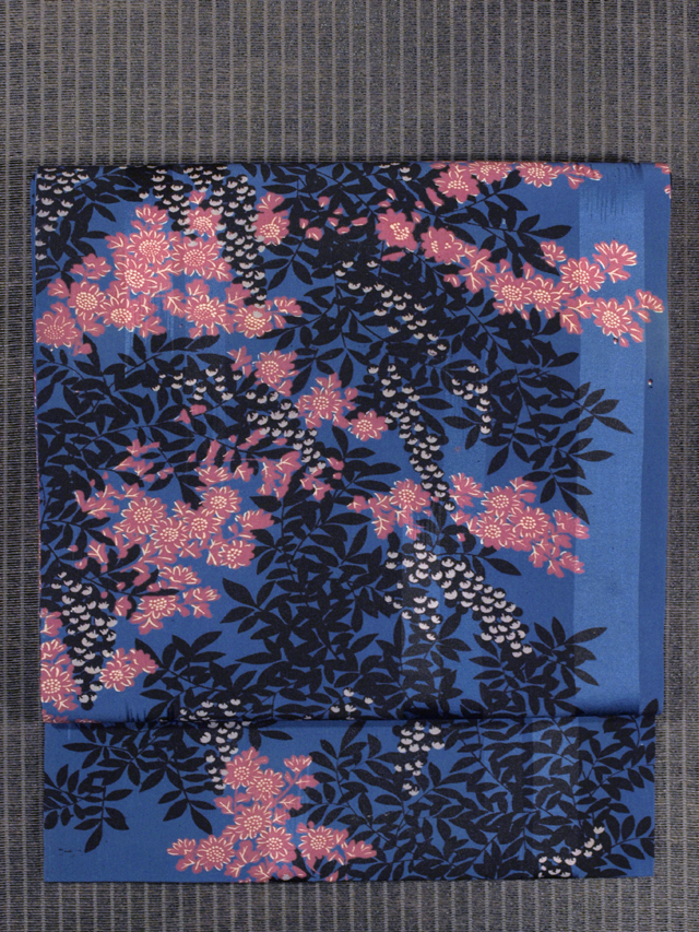 小菊に南天文様 型染め 名古屋帯　