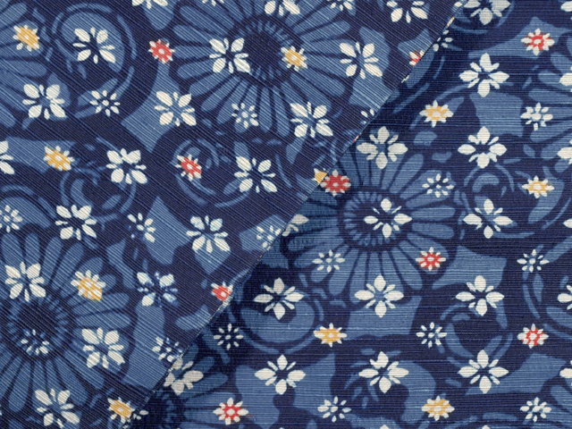 帯のアトリエ花邑 hanamura 銀座 「菊唐草に小花文様 型絵染め 真綿紬