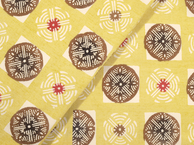 帯のアトリエ花邑 hanamura 銀座 「丸に幾何学文様 型染め 紬 名古屋帯」