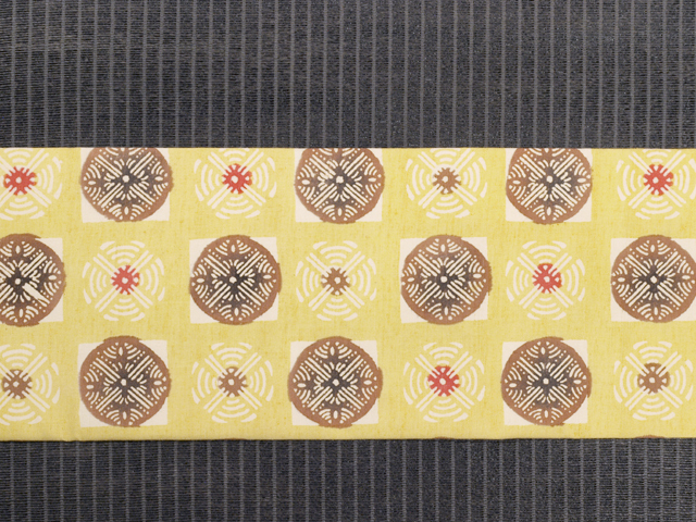 帯のアトリエ花邑 hanamura 銀座 「丸に幾何学文様 型染め 紬 名古屋帯」