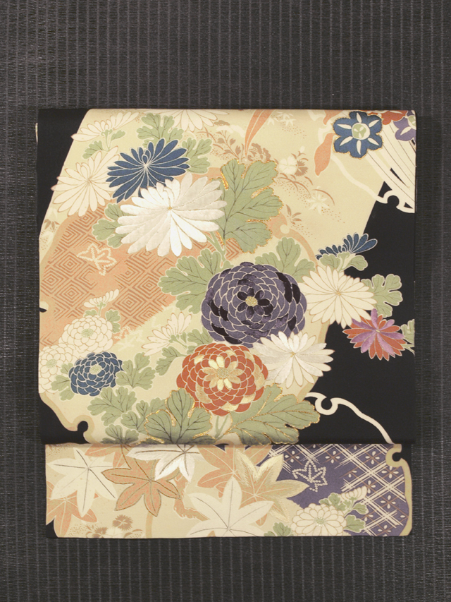 伊勢型染 花模様 袋帯 ベージュ 伊勢型染 花模様 袋帯 ベージュ 伊勢型染 花模様 袋帯 ベージュ