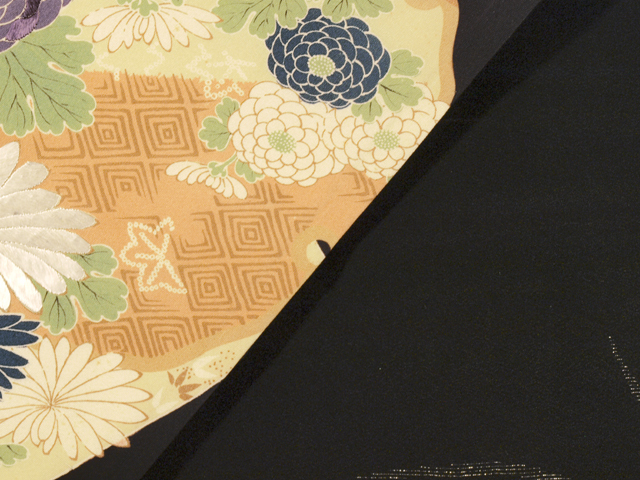 ⑥⑦⑧雪輪 刺繍 塩瀬 名古屋帯 正絹 帯のアトリエ花邑 hanamura 銀座「雪輪に菊と草花文様 型染めに