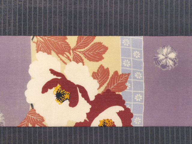 美品　作家物　名古屋帯 落款あり 牡丹 手描き染め クリーム色 花柄 上品 美品 作家物 名古屋帯 落款あり 手描き 牡丹 クリーム色 エレガント