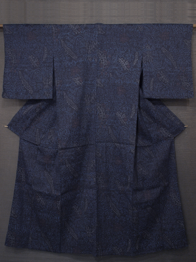 木の葉文様 結城縮 単衣