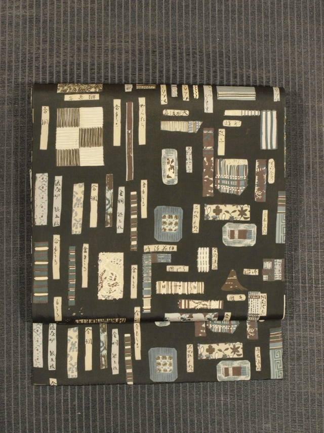 名物裂帖（めいぶつぎれちょう）の絵図 型染め 名古屋帯　