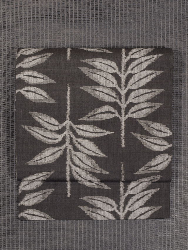 木の葉文様 絣織り 真綿紬 名古屋帯