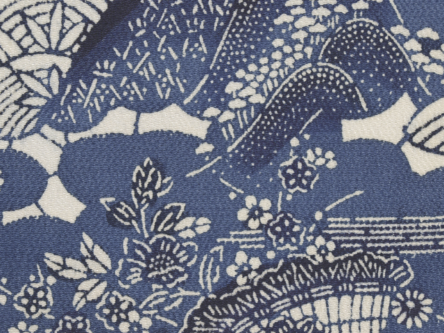 帯のアトリエ花邑 hanamura 銀座 「雲取りに遠山と草花文様 型絵染め