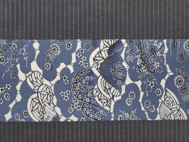 夏帯 袋帯 雲取草文様 帯のアトリエ花邑 hanamura 銀座 「雲取りに遠山と草花文様 型絵染め