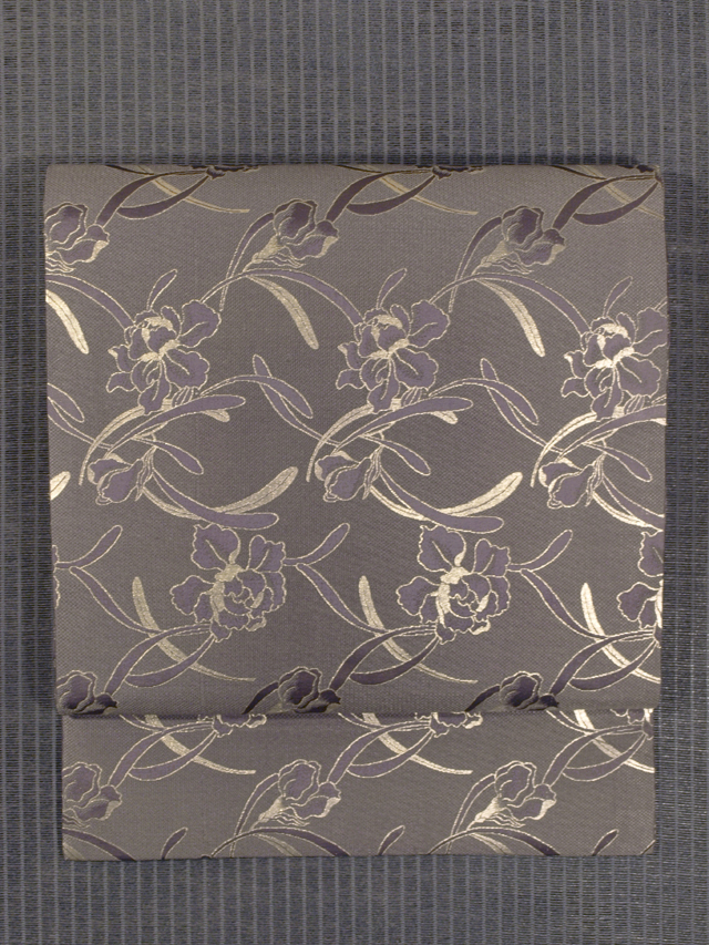 蘭唐草文様 緞子織り 名古屋帯