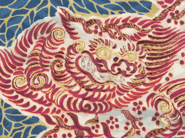 名古屋帯 唐織 刺繍 短冊 菊 楓 牡丹 NO-198 年度持ち越し在庫処分】【西陣織元】仕・中古美品 創作陣唐織袋帯 「菊