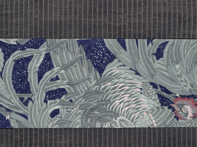 型染め名古屋帯　花　鳥 帯のアトリエ花邑 hanamura 銀座 「鶏文様 型染めに手刺繍 名古屋帯」