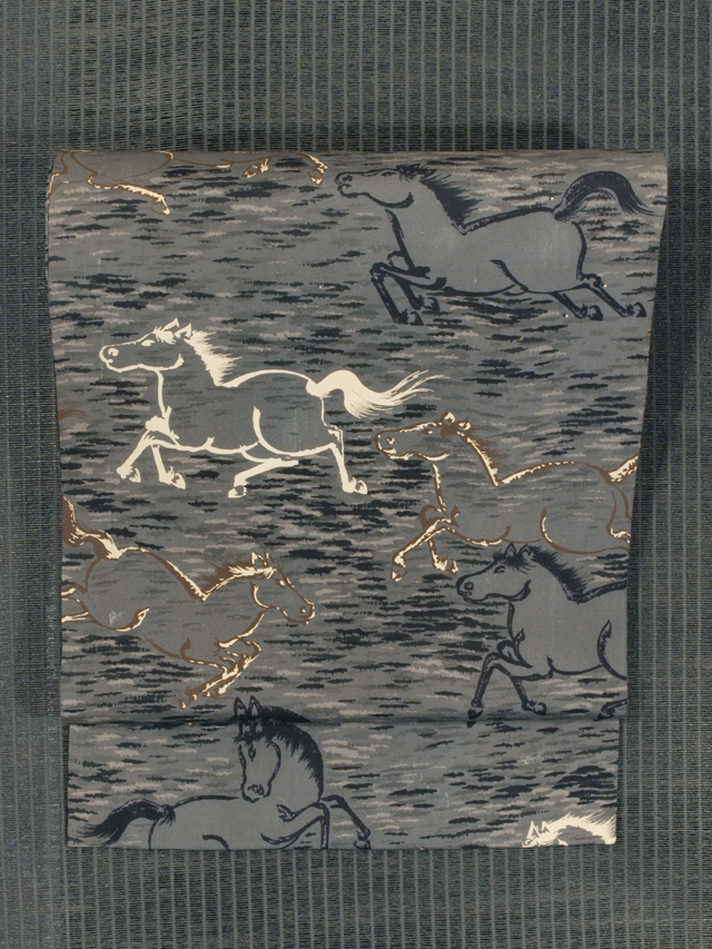 馬文様 型染め 名古屋帯　