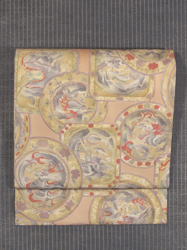 絵皿に龍文様 型染め 名古屋帯