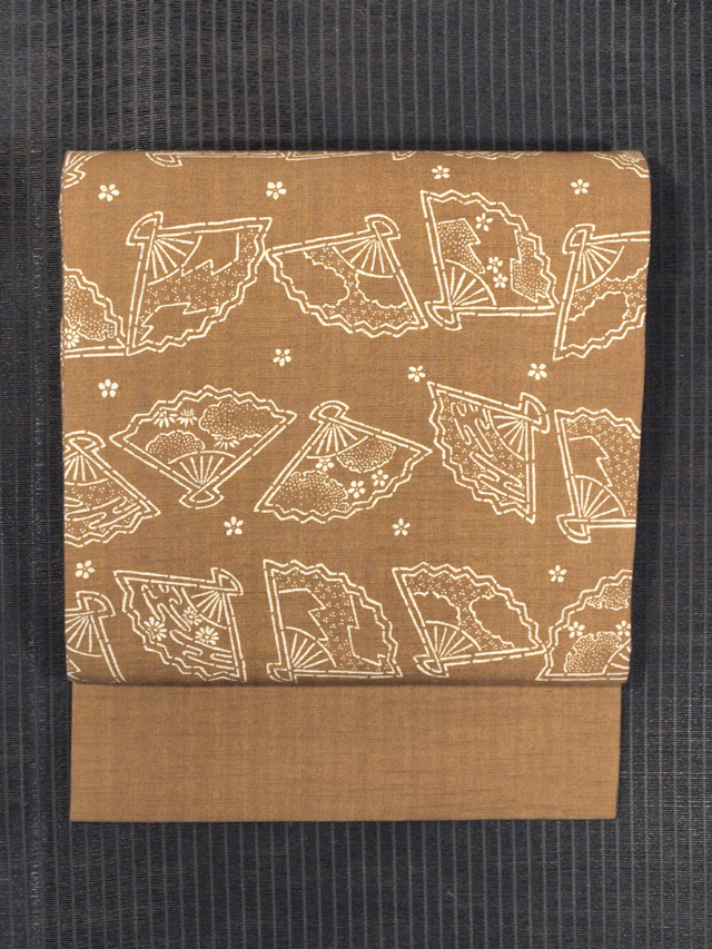 檜扇文様 型絵め 綿紬 名古屋帯　