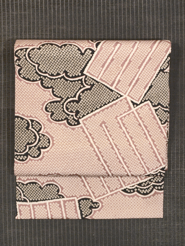 雲取りに源氏香文様 型染め 名古屋帯　