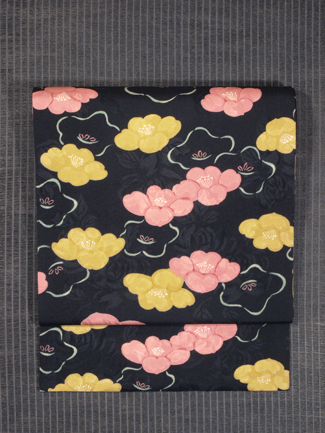 塩瀬名古屋染帯　椿型染め 楽天市場】＼30%OFF+P2倍☆決算SALE／ 塩瀬 染め名古屋帯 染帯 茶 九寸