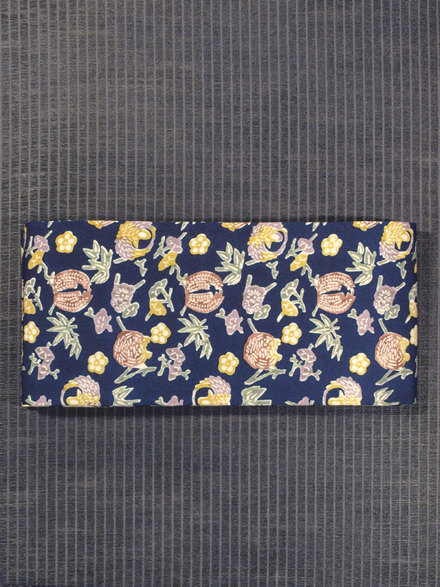 松竹梅に鶴丸文様 型絵染め 半巾帯