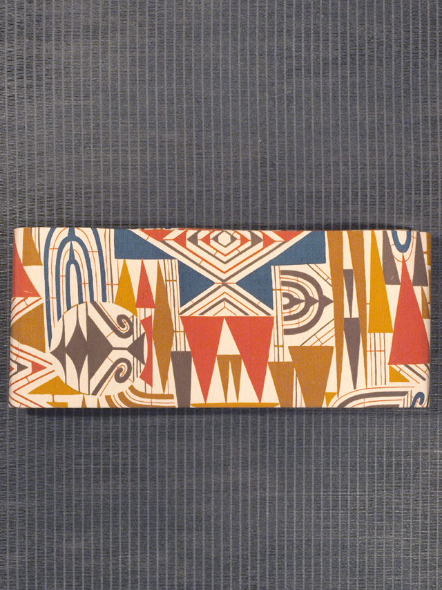 幾何学文様 型染め 紬 半巾帯