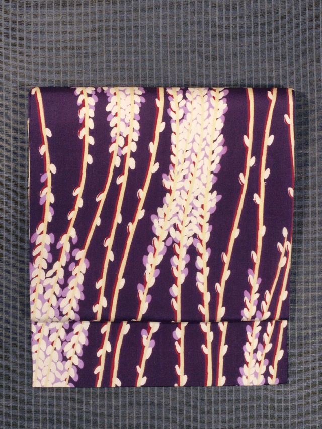 猫柳(ネコヤナギ)文様 型染め 名古屋帯