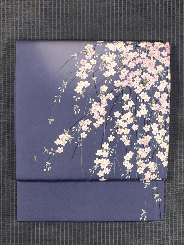 桜の絵図 手描き染め 塩瀬 名古屋帯