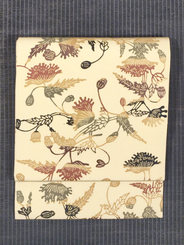 ポピー文様 型絵染め 名古屋帯