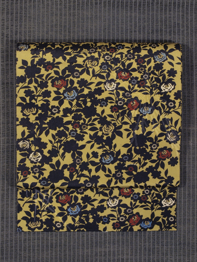 薔薇に桜文様 型染め 名古屋帯