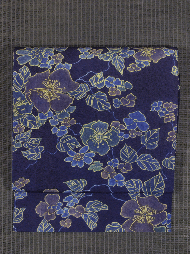 野花文様 型染め 名古屋帯