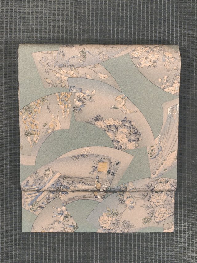 地紙に花鳥風月文様 型染め 名古屋帯　