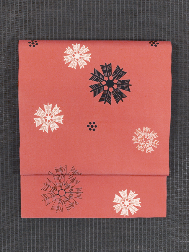 矢羽根雪文様 型染め 塩瀬 名古屋帯　