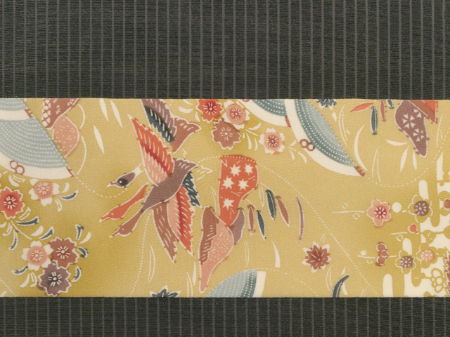 帯のアトリエ 花邑 hanamura 銀座 「流水に草花と鳥文様 型染め 名古屋帯」