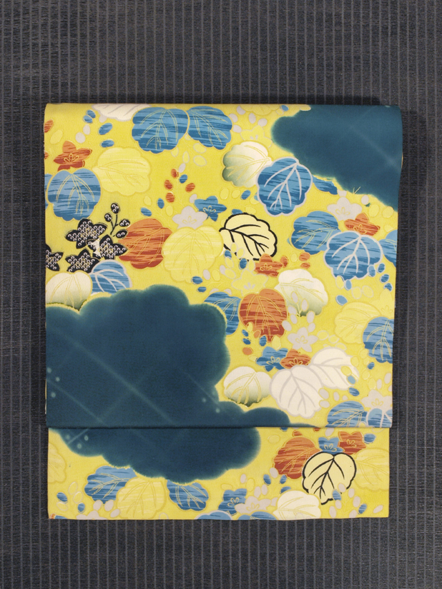 雲取りに桐の花文様 型染め 名古屋帯