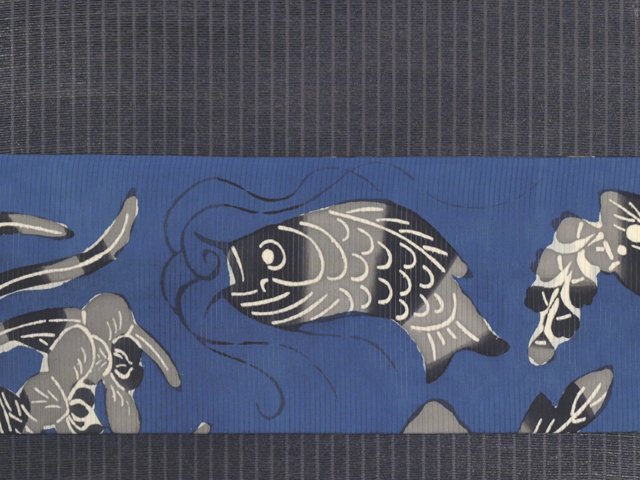 帯のアトリエ花邑 hanamura 銀座「草花に鯉文様 型絵染め 絽