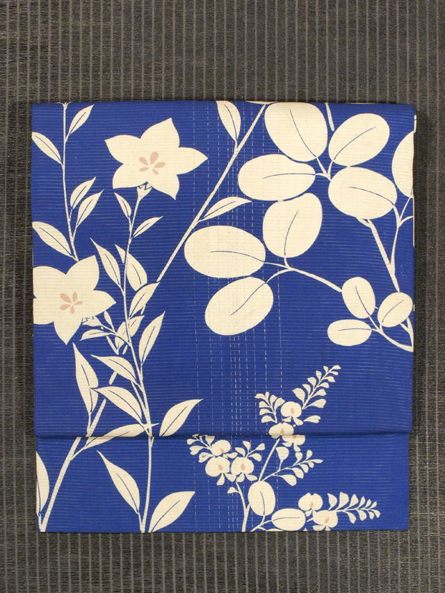 萩に桔梗文様 型染め 絽 名古屋帯　