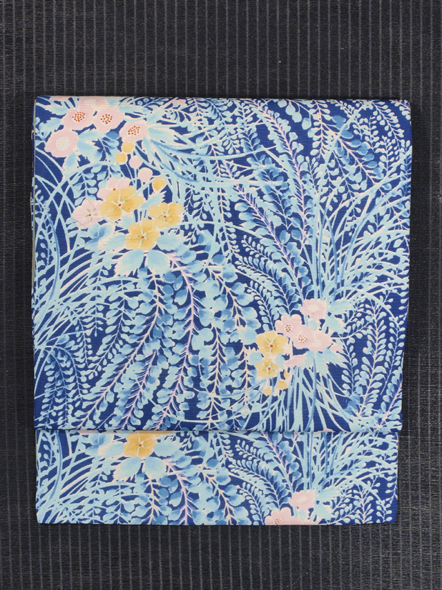 野の草花文様 型染め 絽 名古屋帯　